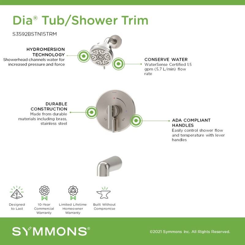 Symmons S3592B15TRM Dia HydroMersion Tub and Shower Trim Package with