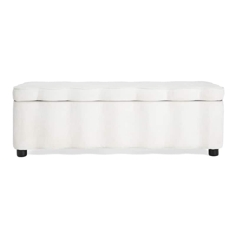 Christopher Knight Home - Milan Modern Velvet Storage Ottoman with Scalloped Design