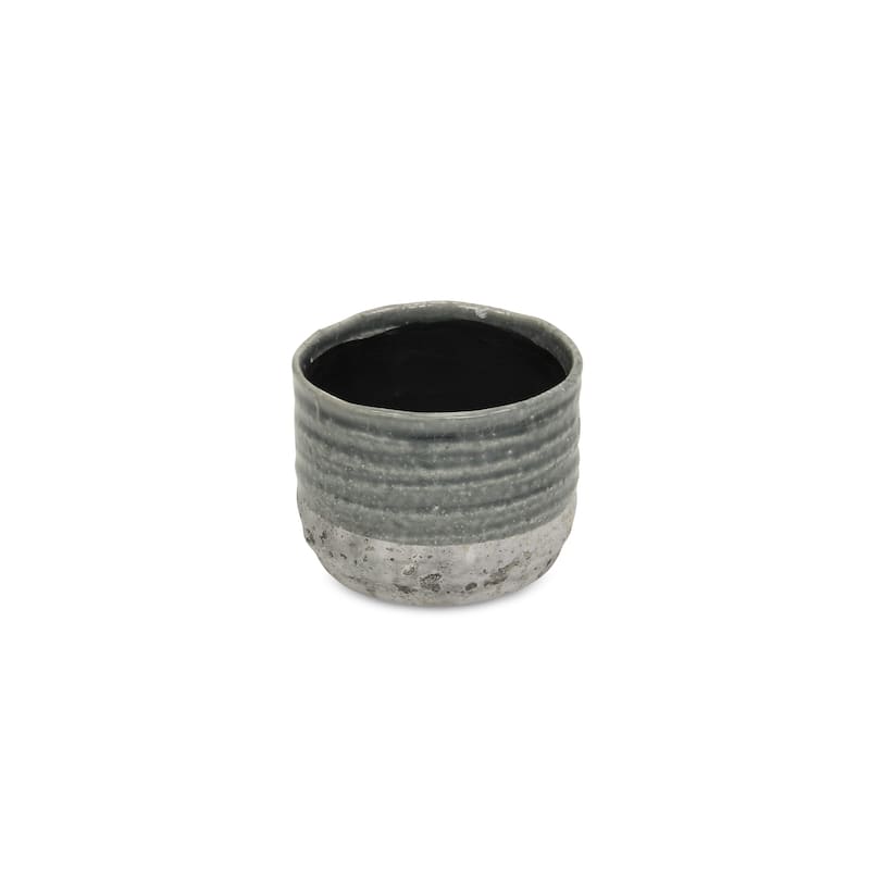 Medea Gray Ceramic Two-toned Round Pot - Small
