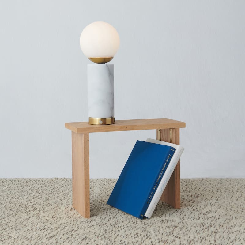 Brightech Aspen 14.5 in. White Mid-Century Modern Integrated LED Bedside Table Lamp with Built-In 3-Way Dimmer