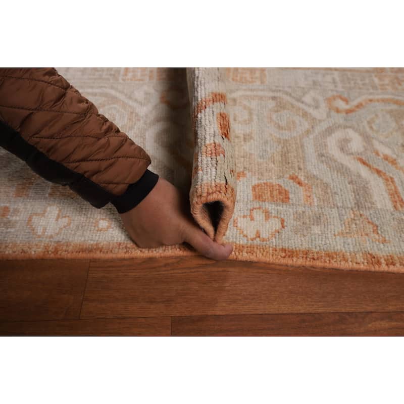 Orange Oushak Vegetable Dye Turkish Area Rug Hand-Knotted Wool Carpet - 8'3"x 9'9"