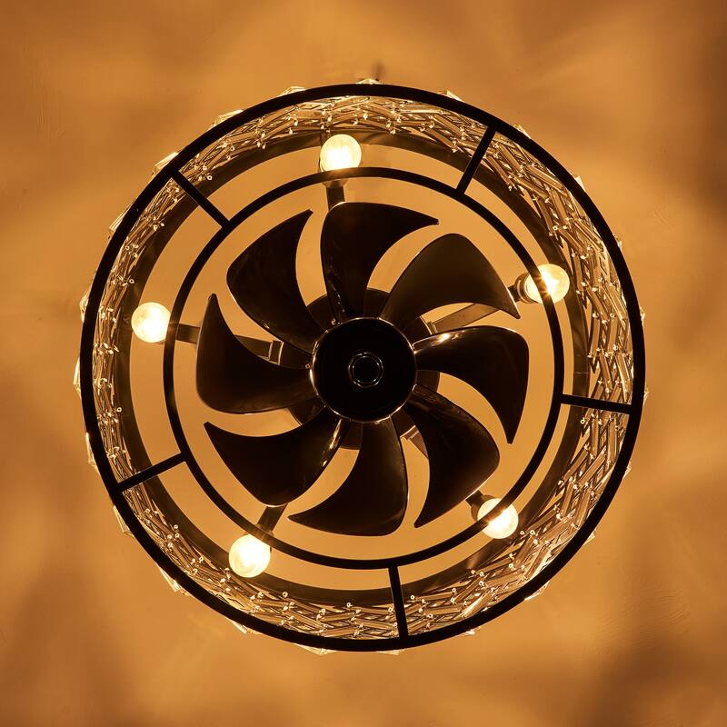 Sofucor 18" Bladeless Crystal Caged Ceiling Fan with Light,Remote,6 Speed Enclosed,Reversible Motor for Bedroom Living Room