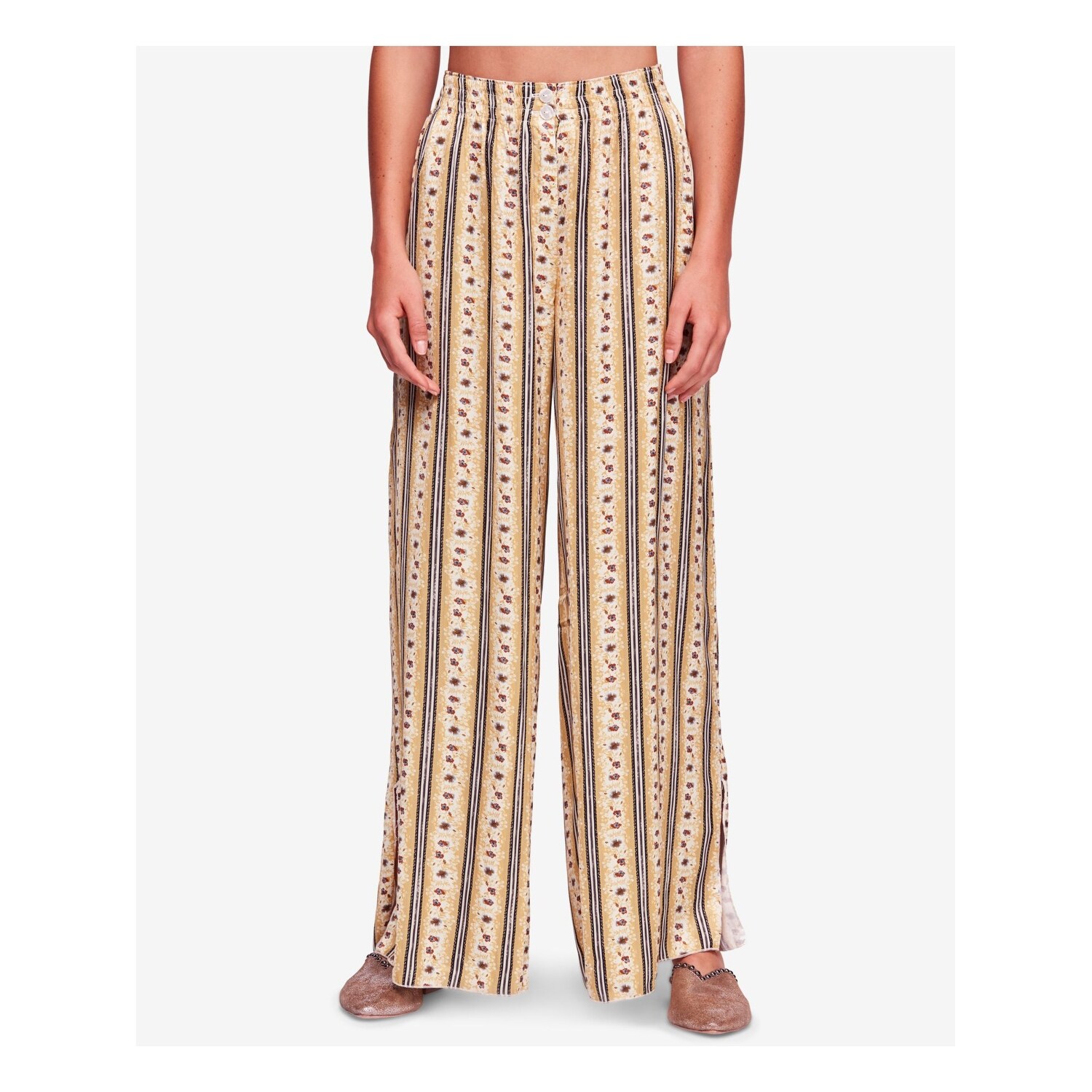 Shop Free People Womens Yellow Floral Striped Wide Leg Pants Size S Overstock 30163851