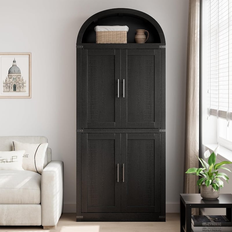 71.6" 5-Tier Arched Display Cabinet with Glass Doors, Bookshelf - N/A