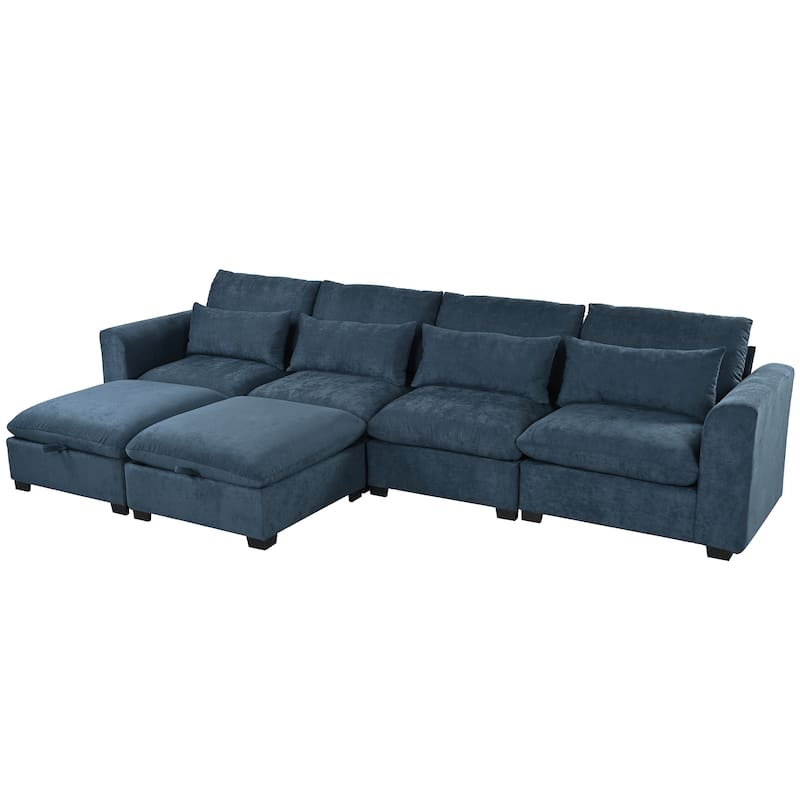 Roomfitters Large U-Shaped Modular Sectional Sofa with 2 Ottomans, Chenille Fabric L-Shaped Corner Couch for Living Room