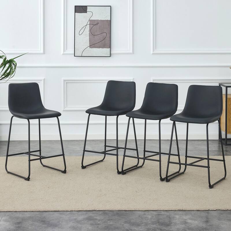 PU Leather Bar Stools Set of 2, Counter Height Bar Stools with Back and Footrest, Kitchens Island Chair with Metal Legs