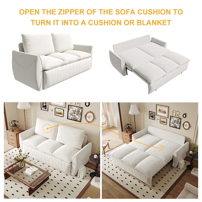 70.9" Velvet 3-Seat Sleeper Sofa with Hydraulic Lifting Rods, Steel Tube Frame