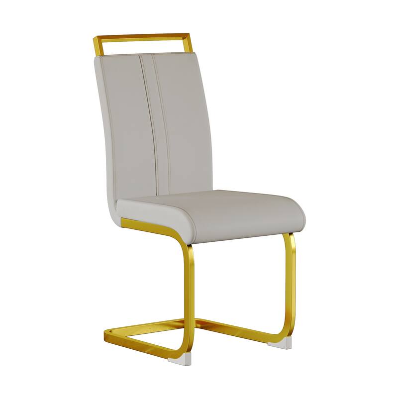 5-Piece Glass Dining Table Set with Gold Metal Legs and 4 PU Upholstered Chairs