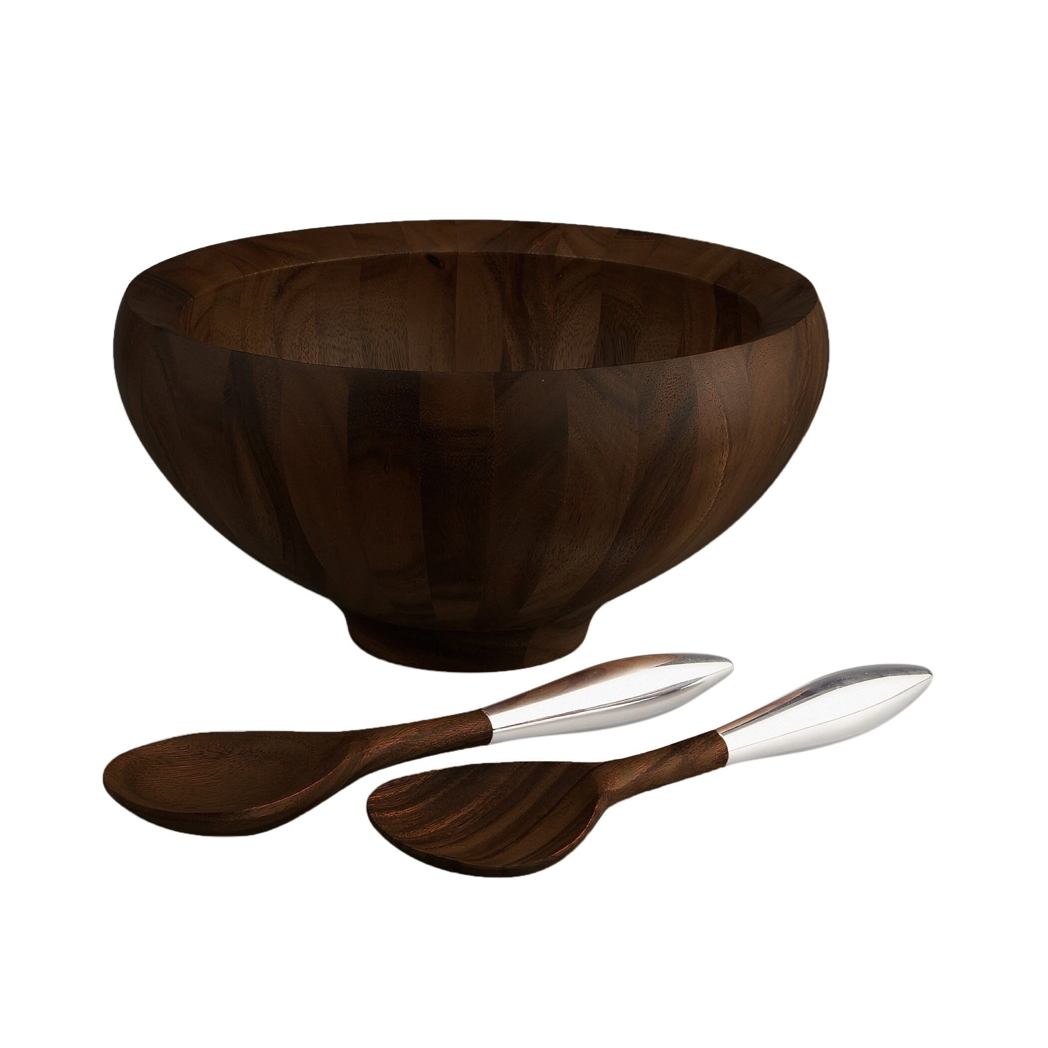 Nambe 9.25 Acacia Wood Salad Servers – Stylish Mid-Century Modern Design With Comfortable Grip, Durable And Easy To Maintain For Casual Family Dinners And Formal Gatherings, Brown, MT1844