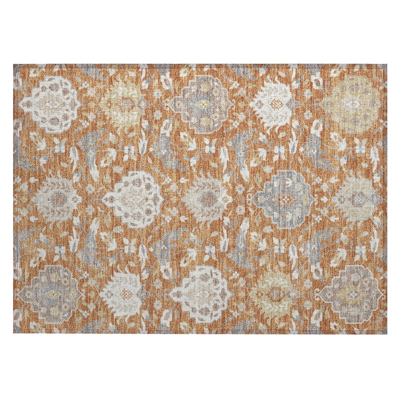 Machine Washable Indoor/ Outdoor Traditional Kashan Chantille Rug