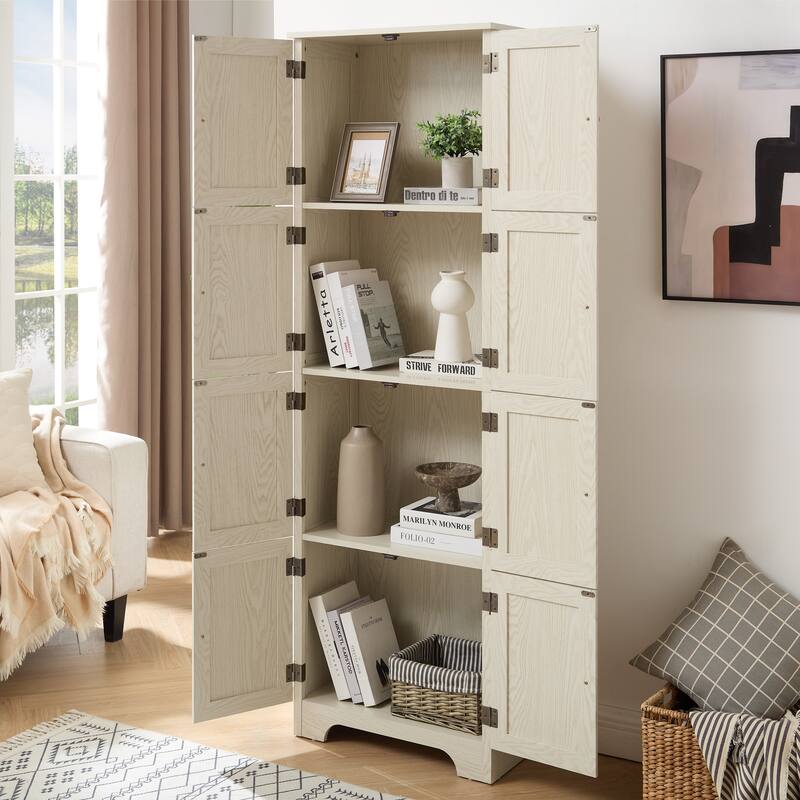 Tall Storage Cabinet White Pantry Cabinet with 8 Doors, Corner Cabinet Side Cabinet Hallway Cabinet for Kitchen