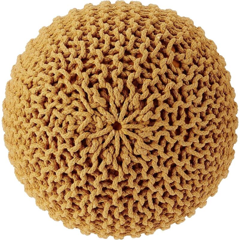Hand Knitted Pouf Cotton Braided Cord Cable Ottoman - Foot Stool - Accent Seat Furniture Bean Bag - Living Room Kids - 18x18x14