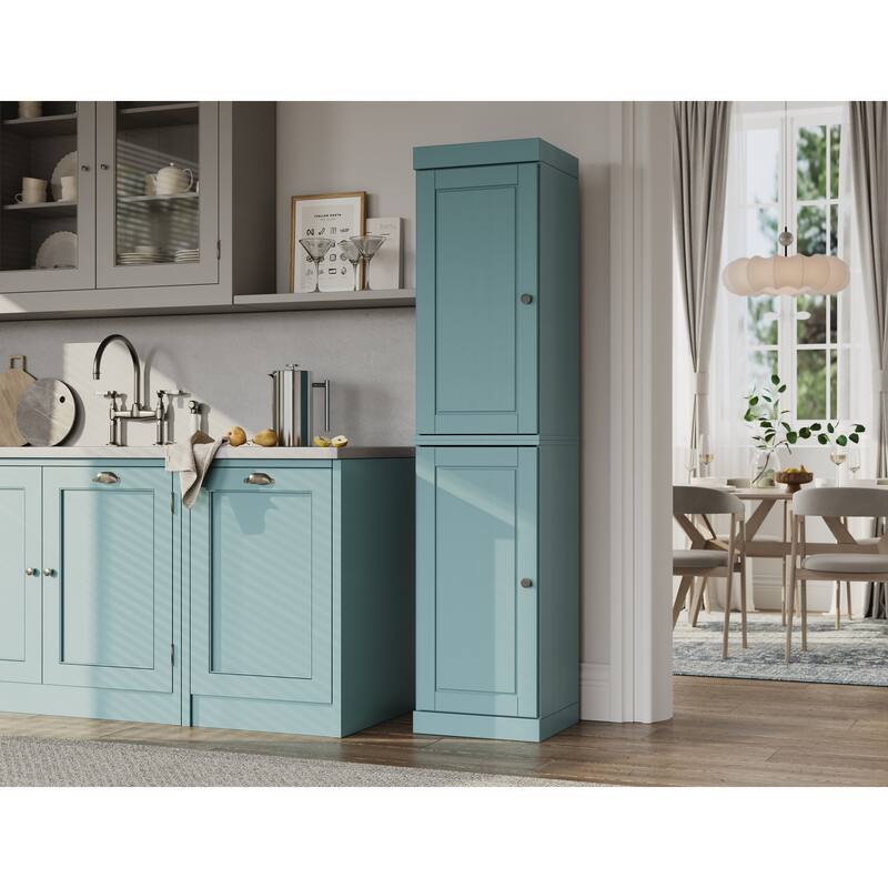 Palace Imports 100% Solid Wood Pantry Cabinet, Adjustable Shelves, 16.5" Wide, 71.5" Tall - Aqua Blue