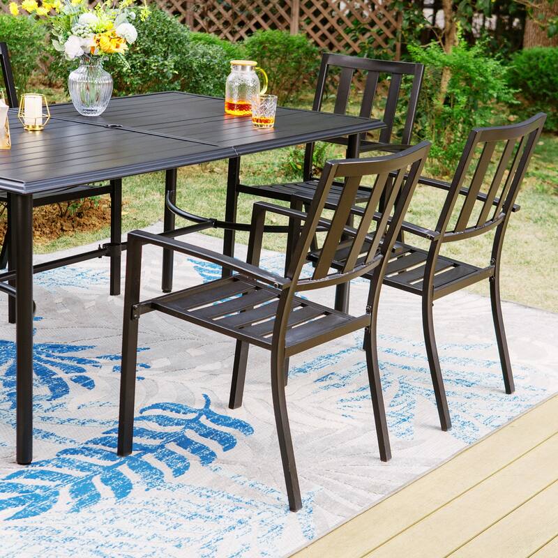 MAISON ARTS 7-Piece Metal Patio Dining Set With 1 Rectangular Table & 6 Stackable Dining Chairs