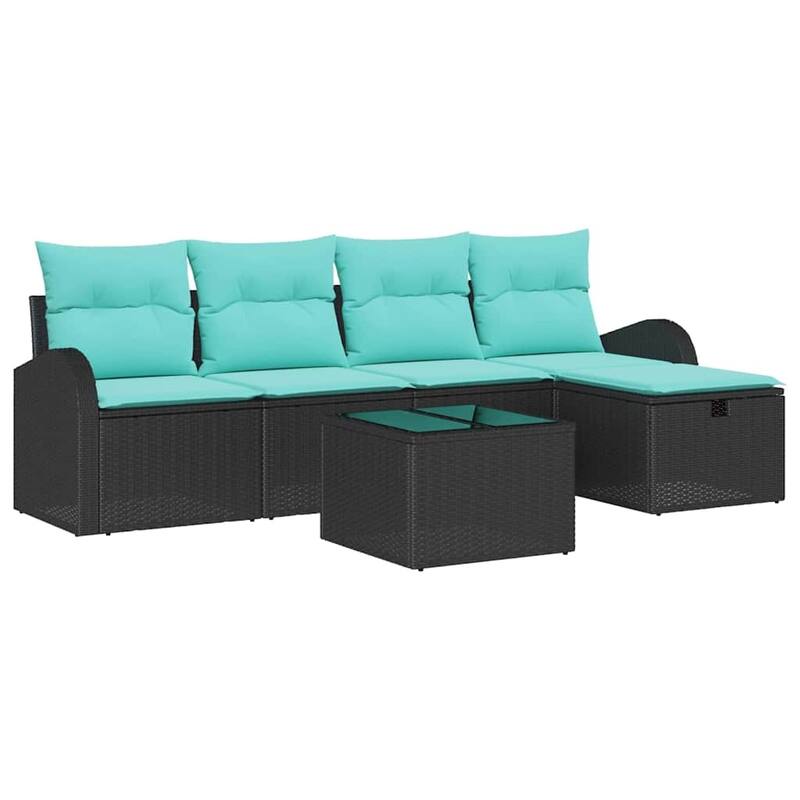 vidaXL 5/6 Piece Garden Sofa Set with Cushions Black Poly Rattan - 92.1×46.1×27.2