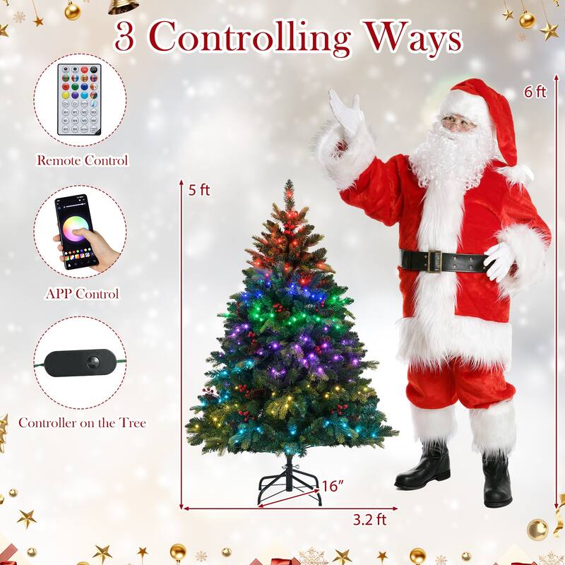 Gymax Smart Pre-Lit Artificial Christmas Tree w/ Remote Control