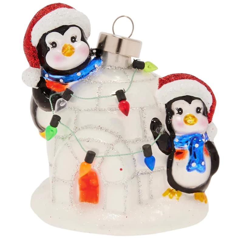 3.75" Igloo Penguin Pals Glass Christmas Ornament