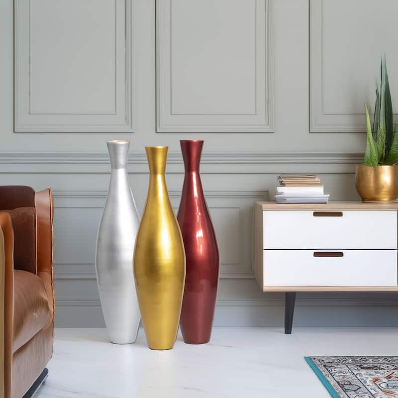 Tall Modern Bamboo Narrow Trumpet Floor Vase - Elegant Home Decoration, Modern Accent Piece, Living Room Decor, Bamboo Art