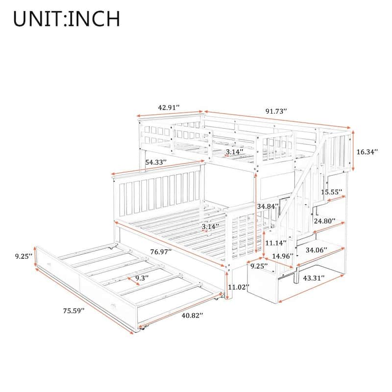 Stairway Twin-Over-Full Bunk Bed with Twin size Trundle