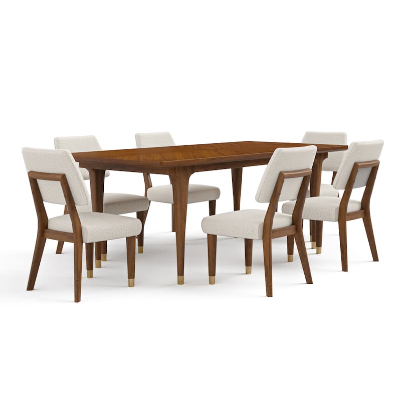 Furniture of America Forma Mid-Century Modern 7-Piece Walnut Solid Wood Dining Table Set