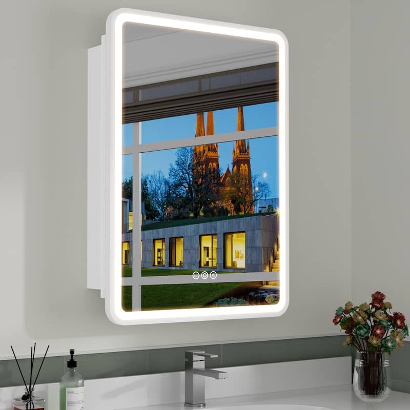 Milo LED Iron Medicine Cabinet with Mirror, Dimmable, Anti-fog, Adjustable Glass Shelves, Recessed or Surface Mount - 24"W x 30"H Right Hinge White
