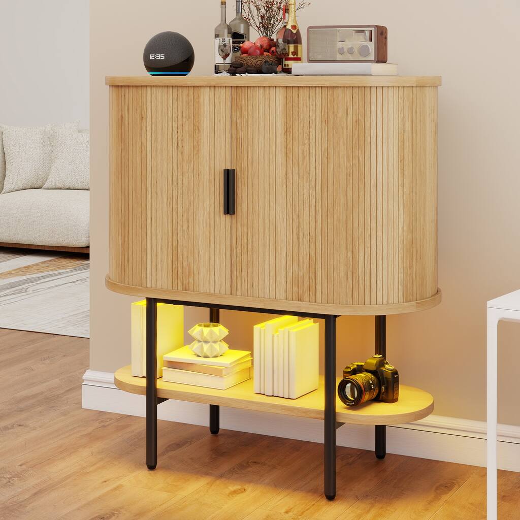 Moasis 35.4" Modern Accent Cabinet With LED Light and Sliding Door