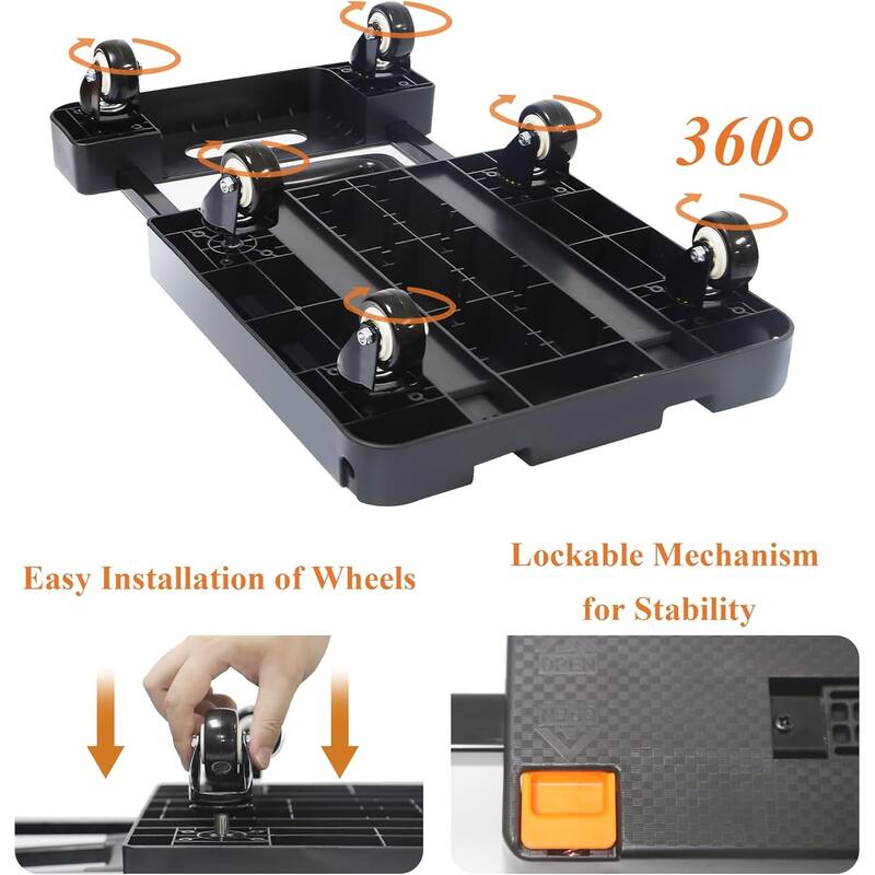 Heavy Duty Folding Hand Truck ，6 Wheel Utility Dolly with Platform, Moving, Shopping & Office Use, Compact & Portable, Black
