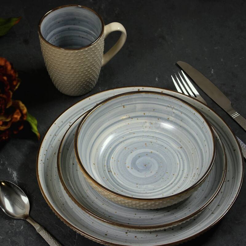 Elama Embossed Dot Two Tone 16-Piece Dinnerware Set in Powder Blue