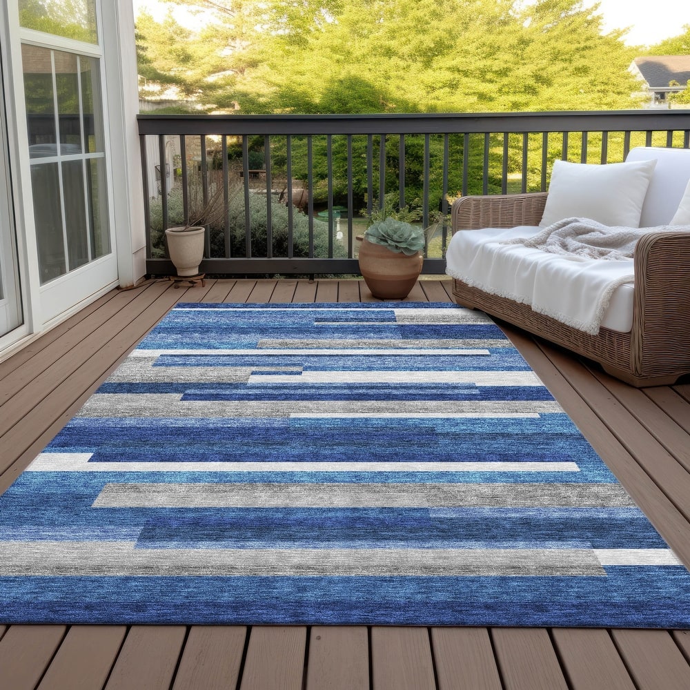 Machine Washable Indoor/ Outdoor Chantille Contempory Stripe Rug