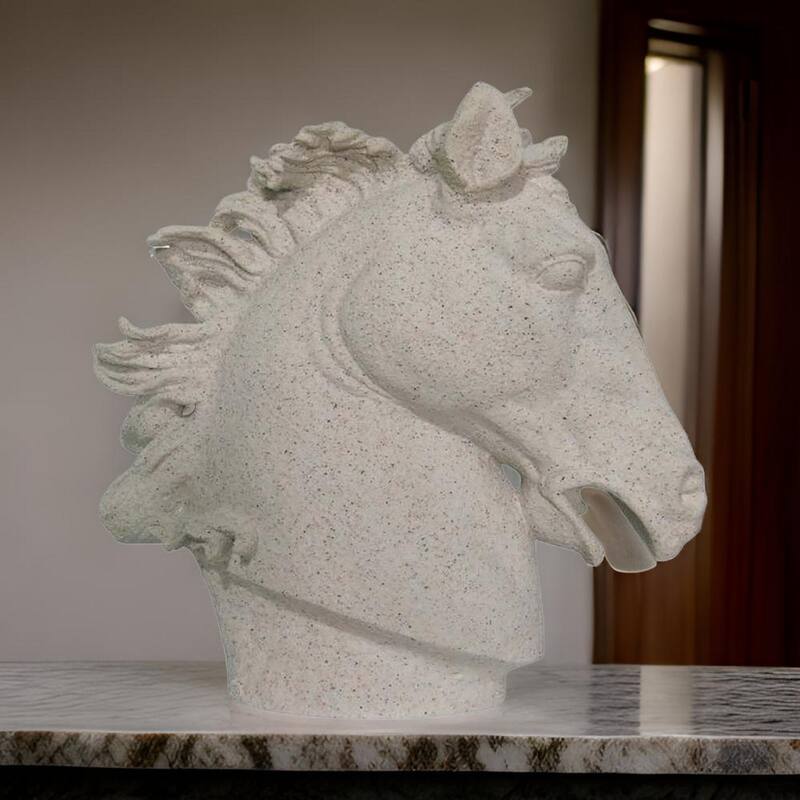 25 Inch Horse Head Figurine Statuette, Lifelike Design, White Resin