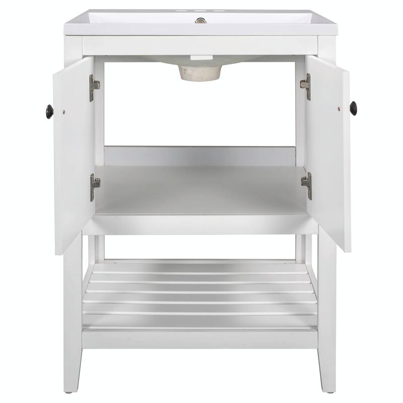 24" Bathroom Vanity with Ceramic Sink and Open Shelf