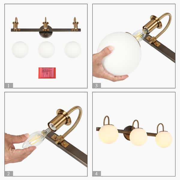 dimension image slide 3 of 5, Aladari Modern Gold 3-Light Bathroom Vanity Lights Opal Glass Wall Sconces