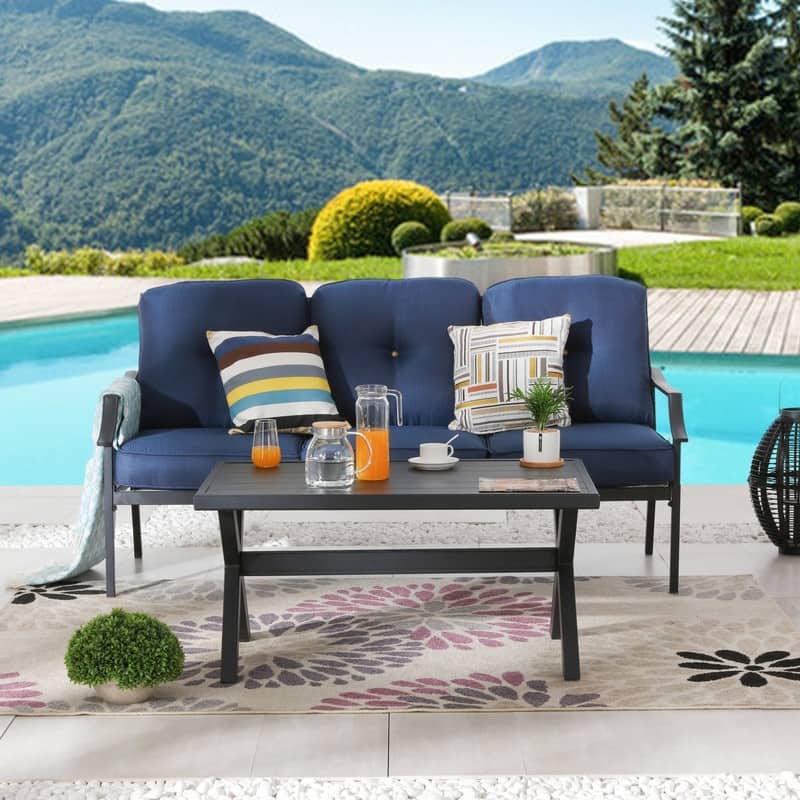 Patio Festival 2-Piece Outdoor Metal Sofa with Coffee Table Set