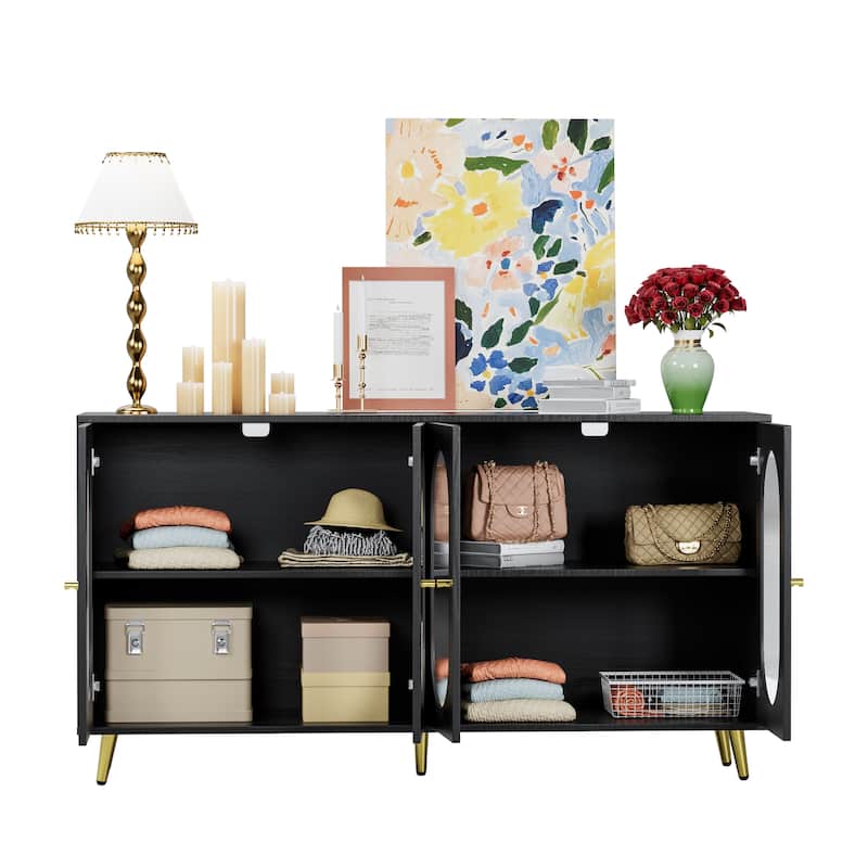 Sideboard Cabinet with 4 Acrylic Doors, Buffet Cabinet with Storage, Accent Cabinet wtih Shelve and Metal Legs