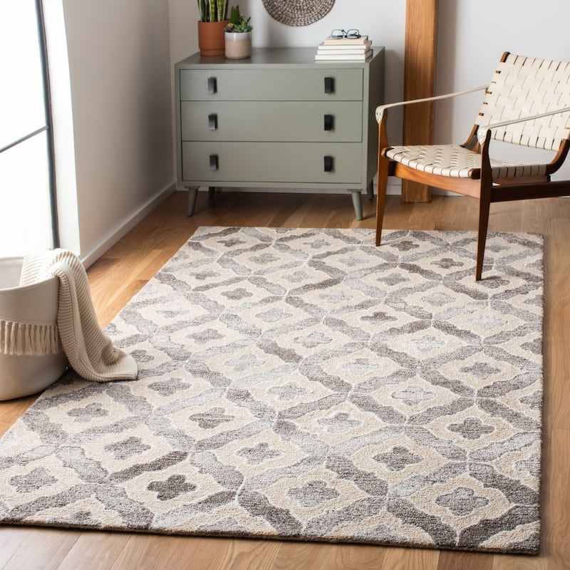 SAFAVIEH Handmade Abstract Valborg Trellis Wool Rug - 6' x 9' - Beige/Grey