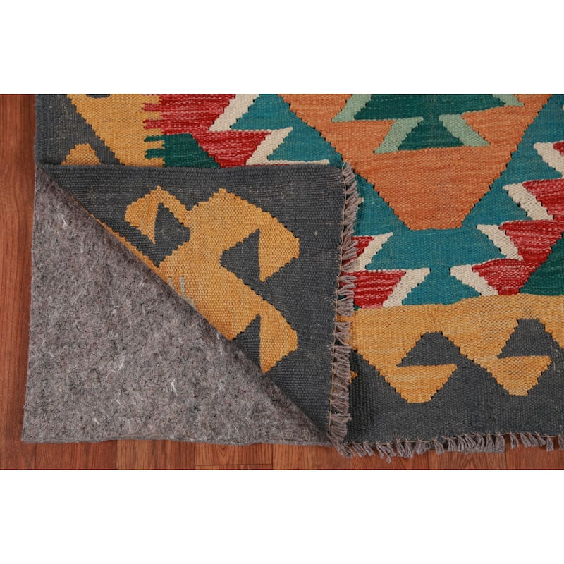 Hand Woven Oriental 100% Wool Carpet Southwestern Geometric Multi-Colored Kilim Runner Rug - 12' 8'' X 2' 9''