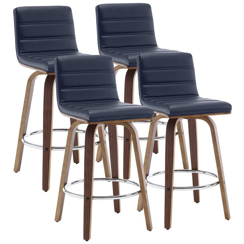 PU Leather Upholstered Swivel Barstools with Back, Set of 4 - Blue - Counter Height