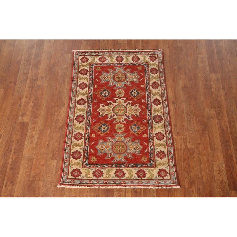 Geometric Kazak Oriental Accent Rug Handmade Traditional Wool Carpet - 2'7" x 4'0"