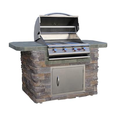 4-Burner, 6 ft. Stone Veneer and Tile Propane Gas Grill Island in Stainless Steel