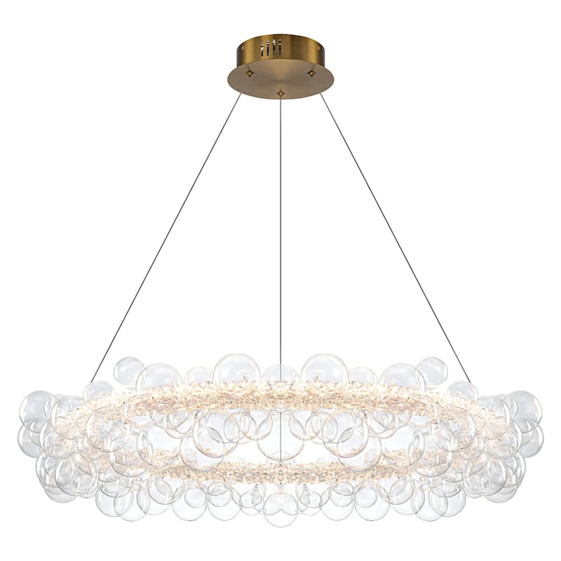 Crystal Bead LED Chandelier with Glass Globe, Adjustable