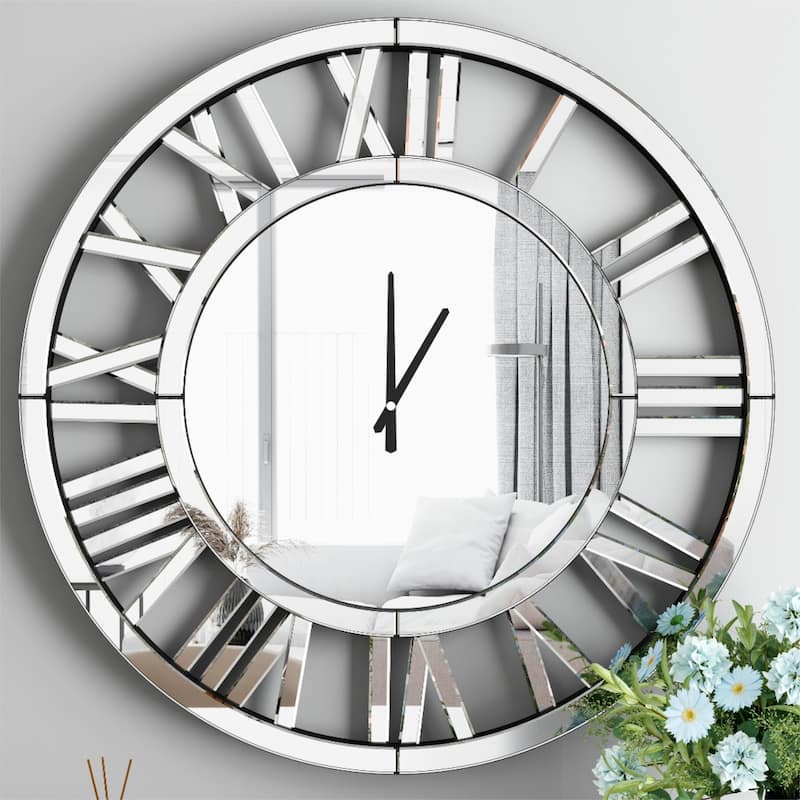 Round Wall Clock- Modern Clocks Mirrored Wall Decor - 31.5'' W X 31.5'' H