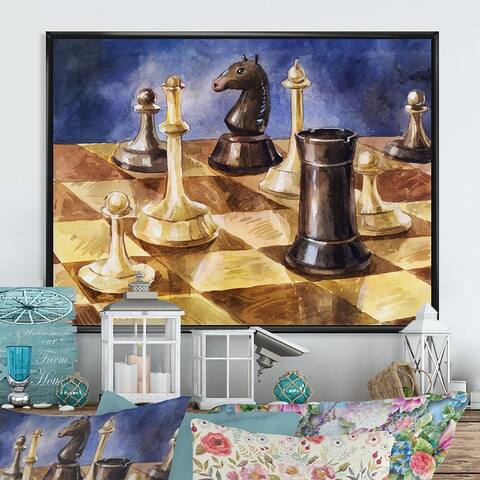 Designart 'Chess Pieces Game' Traditional Framed Canvas Art Print