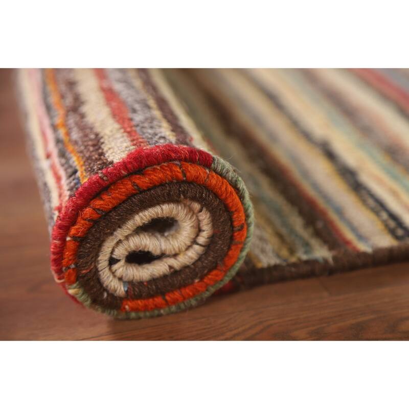 Striped Kilim Persian Vintage Rug Hand-Woven Wool Carpet - 3'9"x 6'1"