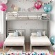 preview thumbnail 1 of 22, Full over Twin&Twin Size Metal Bunk Bed with Built-in Shelf,Space-Efficient,Silver Silver