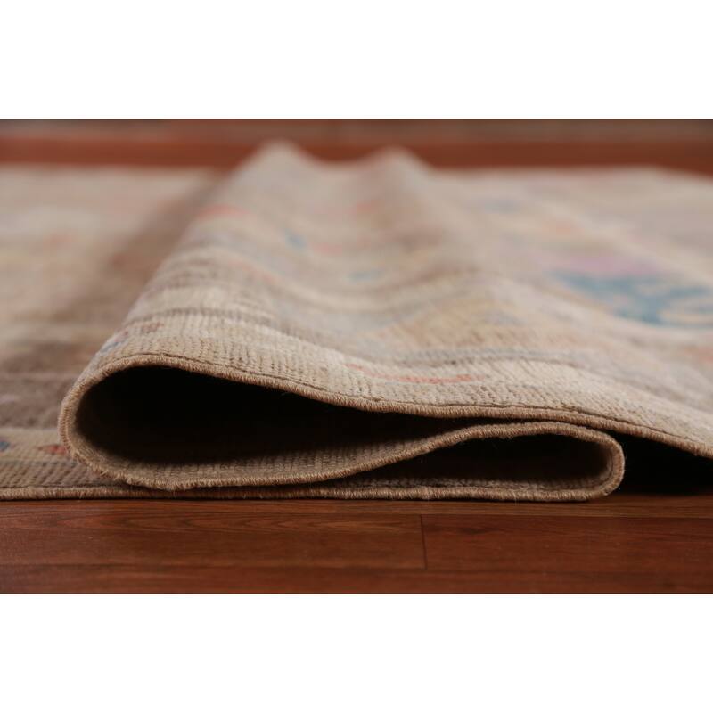 Hand Knotted Oriental 100% Wool Carpet Transitional All-Over Brown Oushak Area Rug - 12' 4'' X 9' 5''