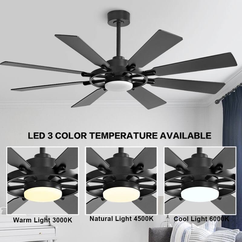WINGBO 80-inch 8-Blades Indoor DC Motor Ceiling Fan With LED Light and Remote Control