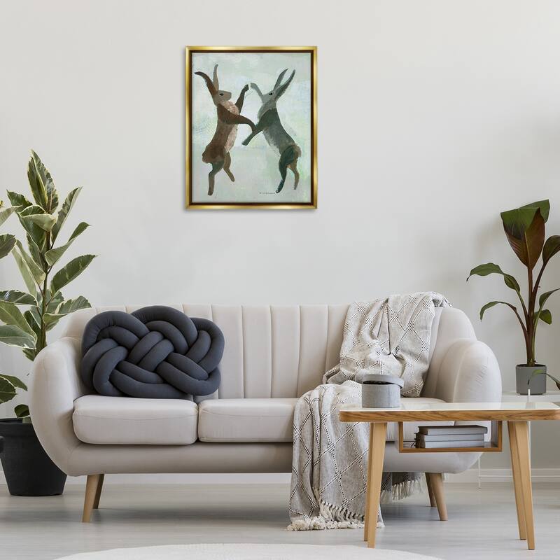Stupell Boxing Hares in Neutral Tones Framed Floater Canvas Wall Art Design By Kay Widdowson