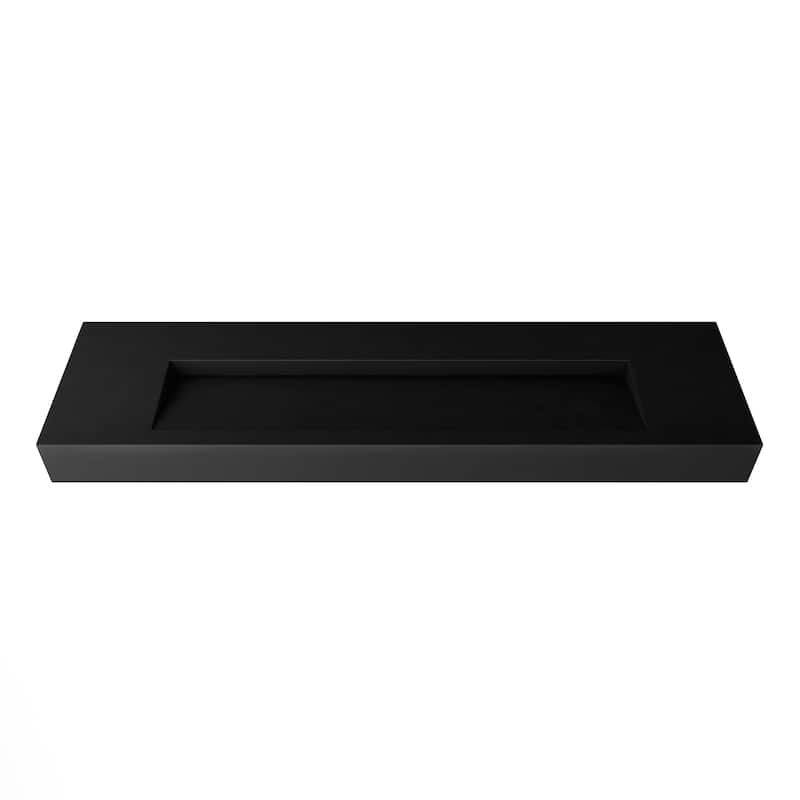Pyramid Solid Surface Wall-Mounted Bathroom Sink - 72" No Faucet Hole - Black