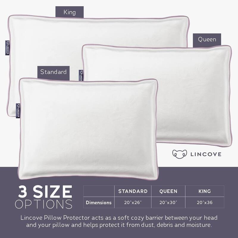 Lincove 100% Cotton Sateen Pillow Protector Cover - 500 Thread Count Luxury Cotton