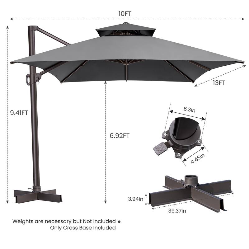 Crestlive Outdoor 13 x 10ft Patio Cantilever Umbrella with Tilt Angles and 360-degree Rotation